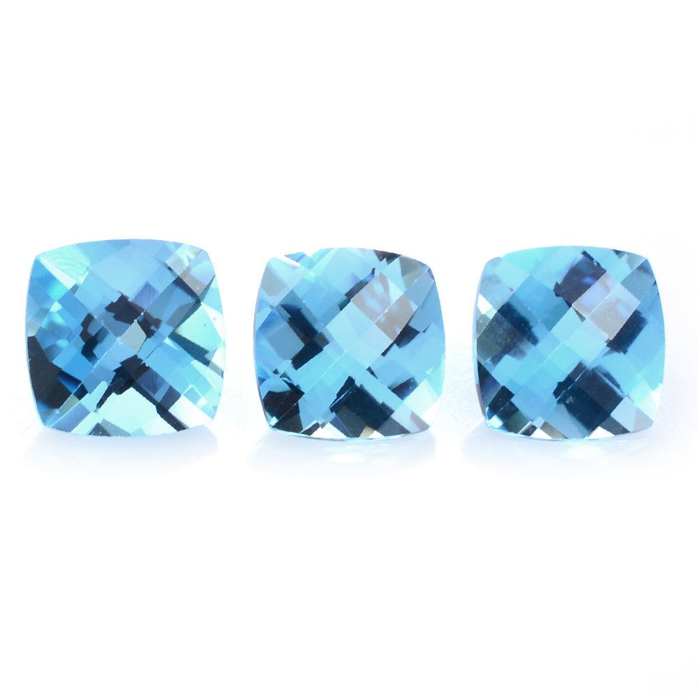 SWISS BLUE TOPAZ CHECKER CUT CUSHION 7MM 1.74 Cts.