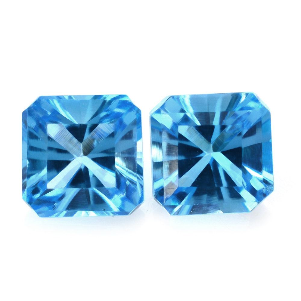 SWISS BLUE TOPAZ CONCAVE ASSCHER CUT SQUARE - OCTAGON (DES#139)6MM 1.24 Cts.