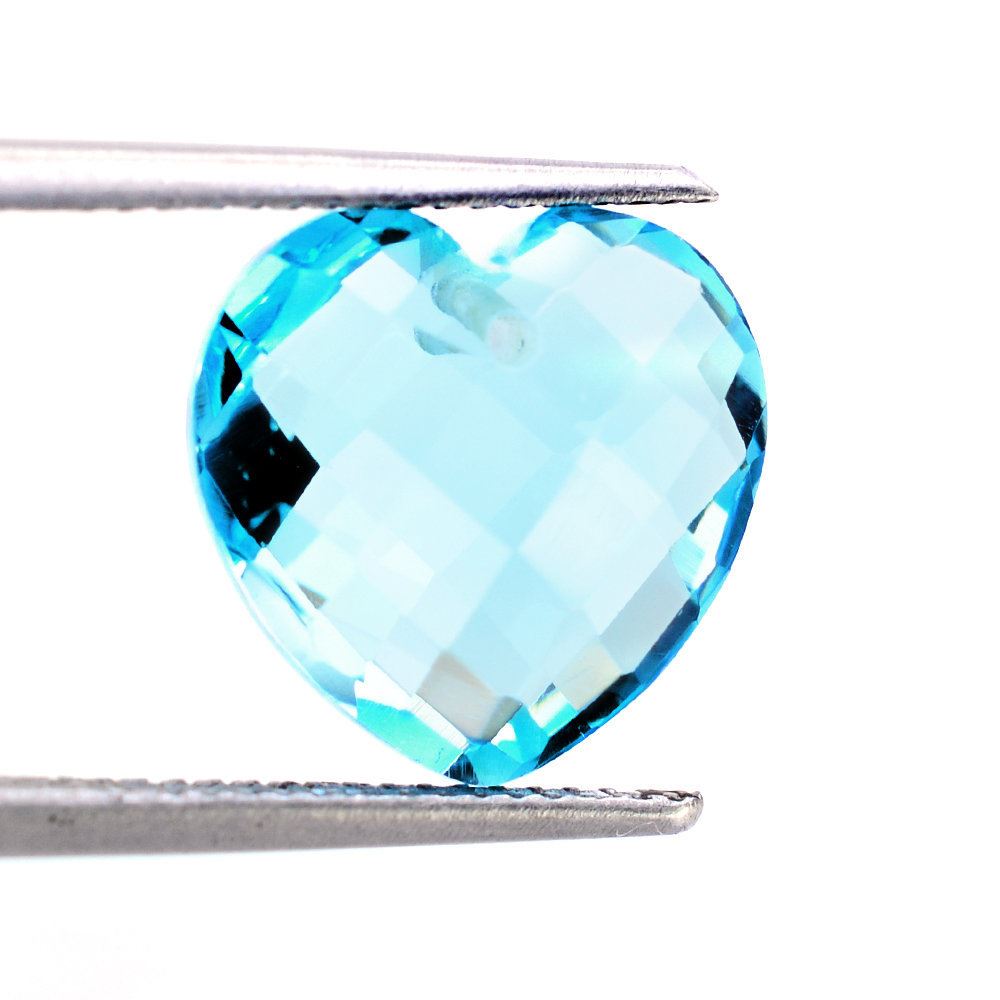 SWISS BLUE TOPAZ BRIOLETTE HEART (FULL DRILL) 12MM 7.80 Cts.