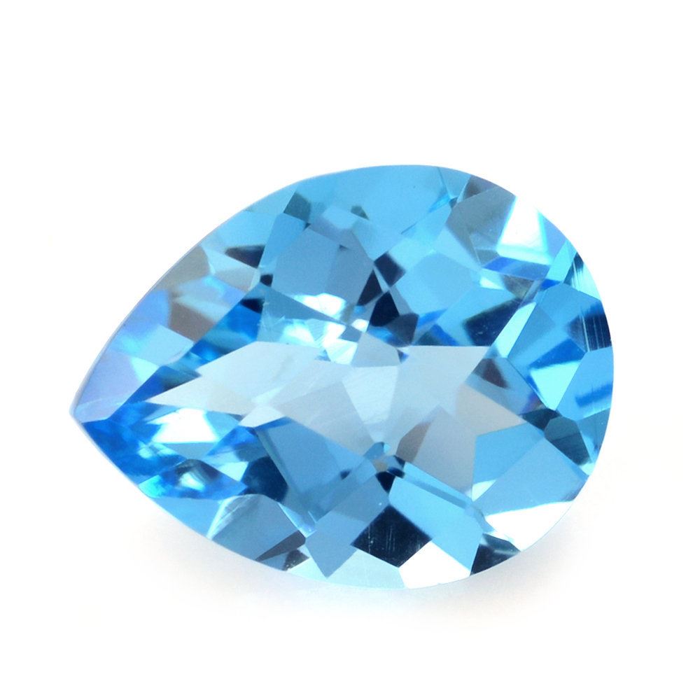 SWISS BLUE TOPAZ CHECKER CUT PEAR 10X8MM 2.65 Cts.