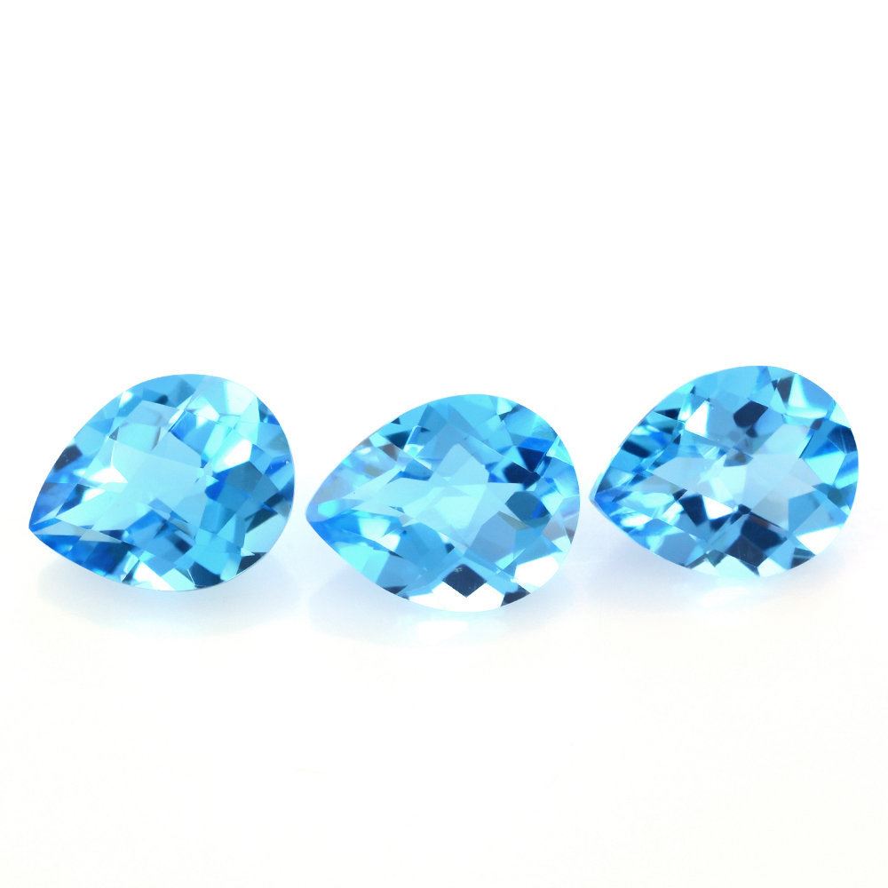 SWISS BLUE TOPAZ CHECKER CUT PEAR 10X8MM 2.65 Cts.