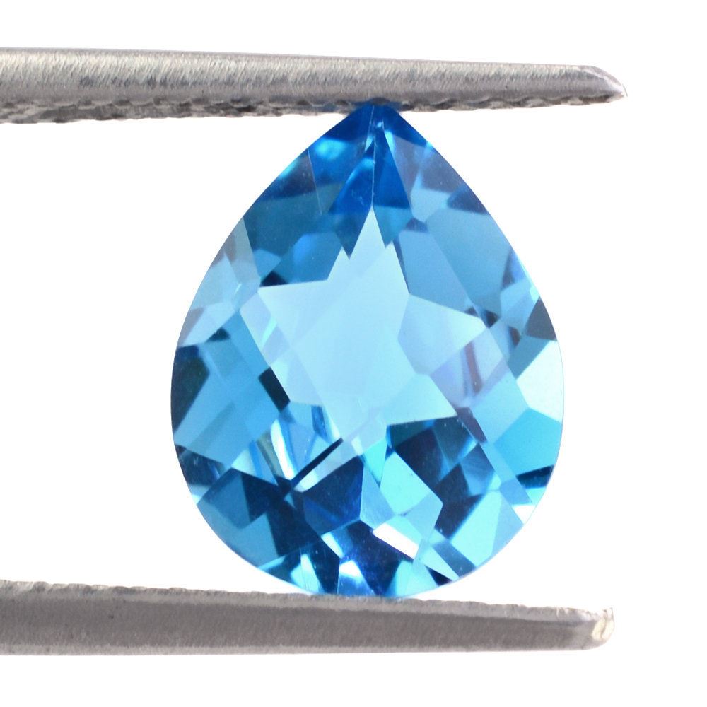 SWISS BLUE TOPAZ CHECKER CUT PEAR 10X8MM 2.45 Cts.