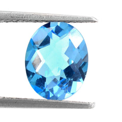 SWISS BLUE TOPAZ CHECKER CUT OVAL 10X8MM 2.90 Cts.