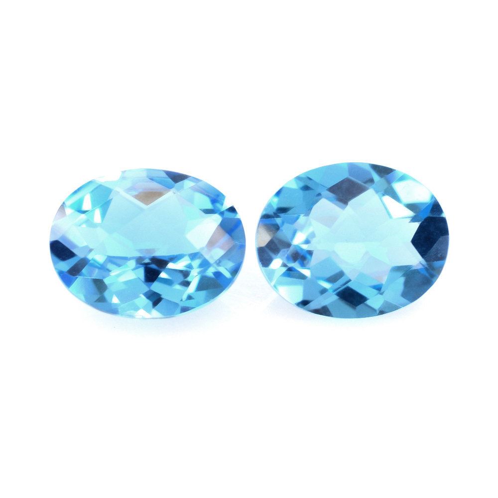 SWISS BLUE TOPAZ CHECKER CUT OVAL 10X8MM 2.90 Cts.