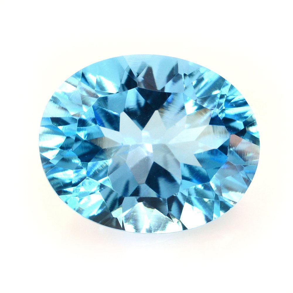 SWISS BLUE TOPAZ CONCAVE CUT OVAL 10X8MM 3.21 Cts.