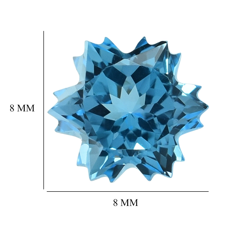 SWISS BLUE TOPAZ CUT SNOWFLAKE SHAPE 8MM 2.72 Cts.