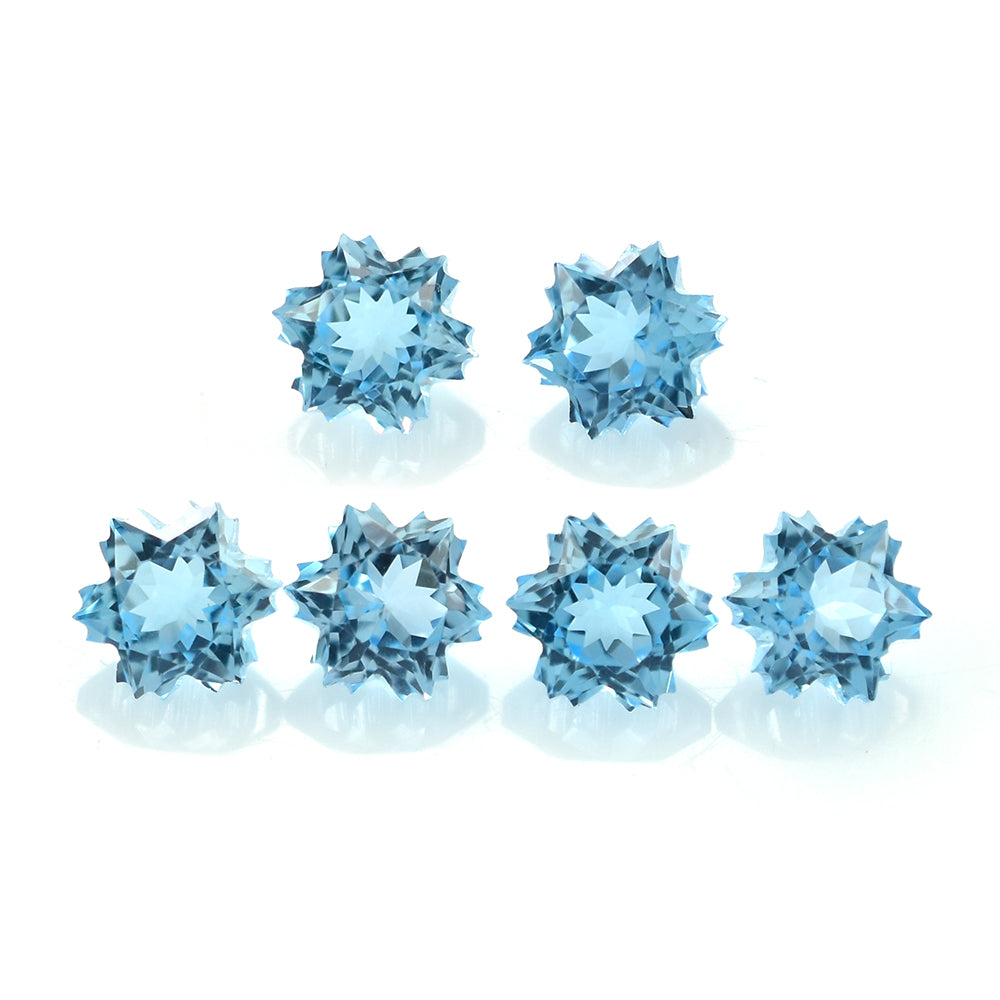 SWISS BLUE TOPAZ CUT SNOWFLAKE SHAPE 6MM (TH.-4.50MM) 1.19 Cts.