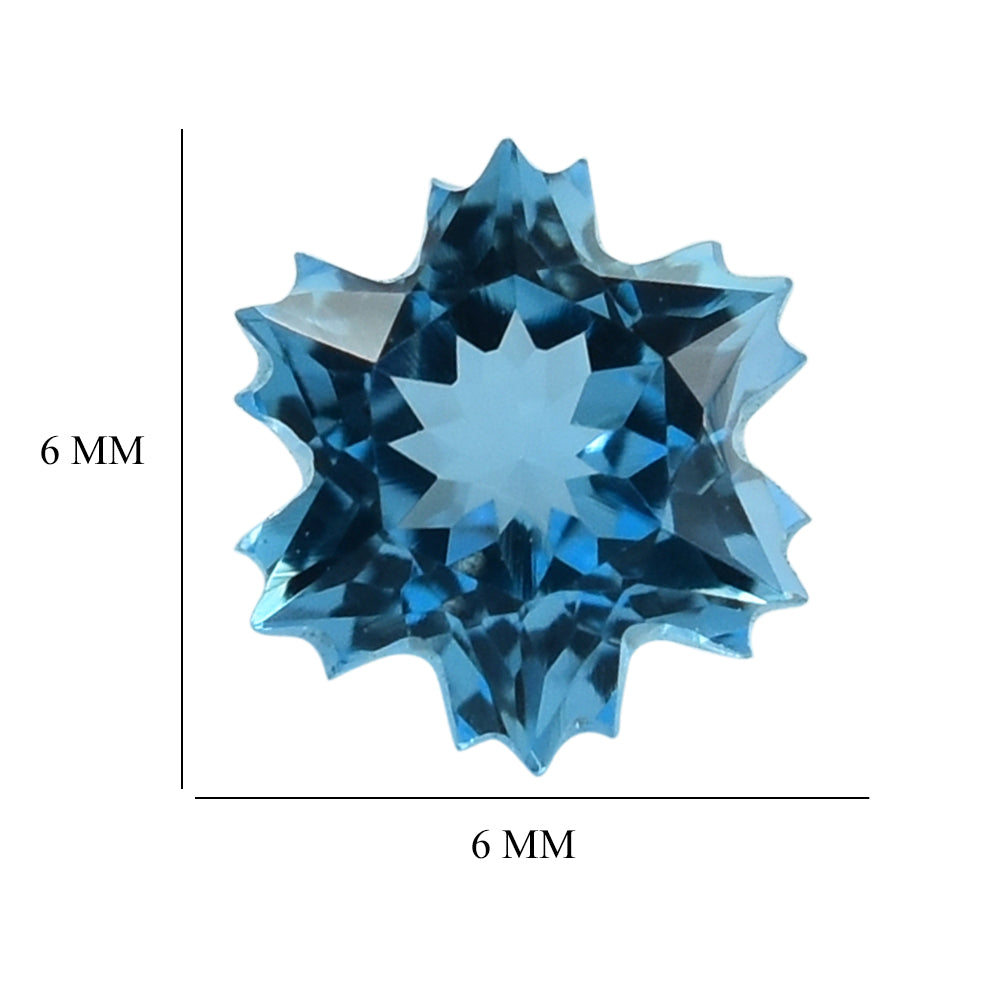 SWISS BLUE TOPAZ CUT SNOWFLAKE SHAPE 6MM (TH.-4.50MM) 1.19 Cts.