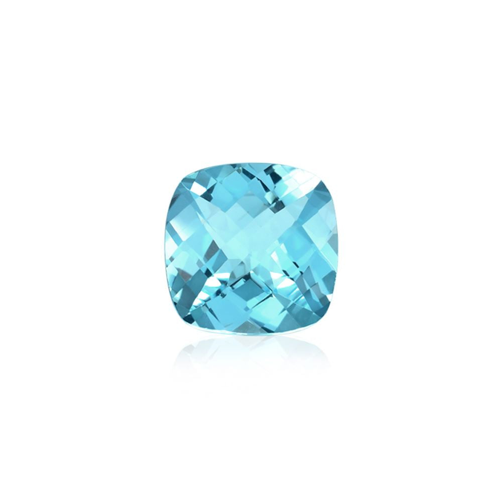 SWISS BLUE TOPAZ CHECKER CUT CUSHION (BABY SWISS) (CLEAN) 14.00X14.00MM 12.86 Cts.