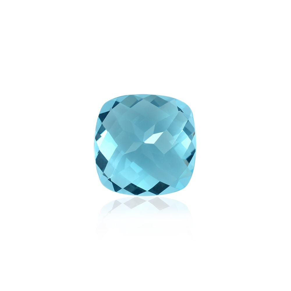 SWISS BLUE TOPAZ CHECKER CUT CUSHION (BABY SWISS) (CLEAN) 14.00X14.00MM 12.86 Cts.