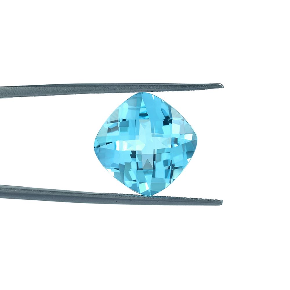 SWISS BLUE TOPAZ CHECKER CUT CUSHION (BABY SWISS) (CLEAN) 14.00X14.00MM 12.86 Cts.