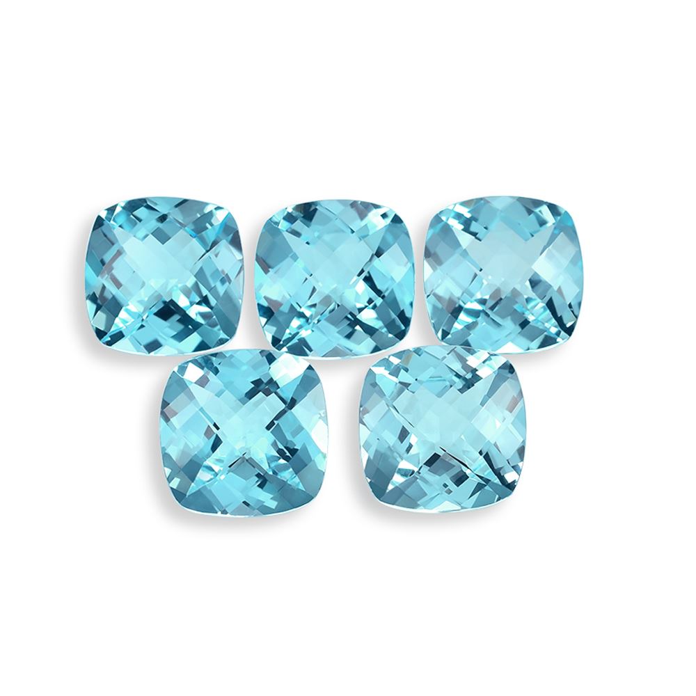 SWISS BLUE TOPAZ CHECKER CUT CUSHION (BABY SWISS) (CLEAN) 14.00X14.00MM 12.86 Cts.