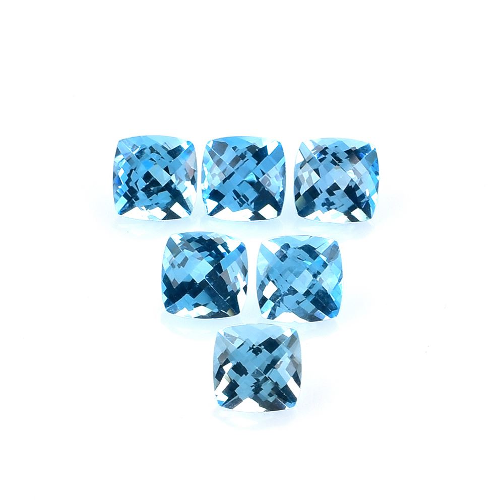 SWISS BLUE TOPAZ CHECKER CUT CUSHION (NORMAL)(CLEAN) 7.00X7.00 MM 1.83 Cts.