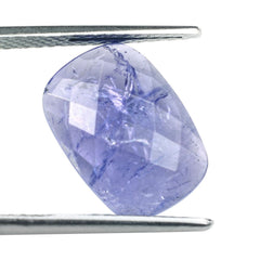 MILKY TANZANITE CHECKER CUT CUSHION CAB 15X11MM 6.20 Cts.