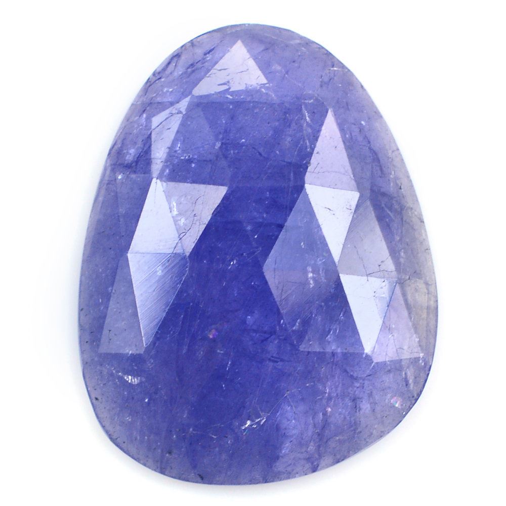MILKY TANZANITE ROSE CUT IRREGULAR PEARISH CAB 21.50X17MM 14.16 Cts.