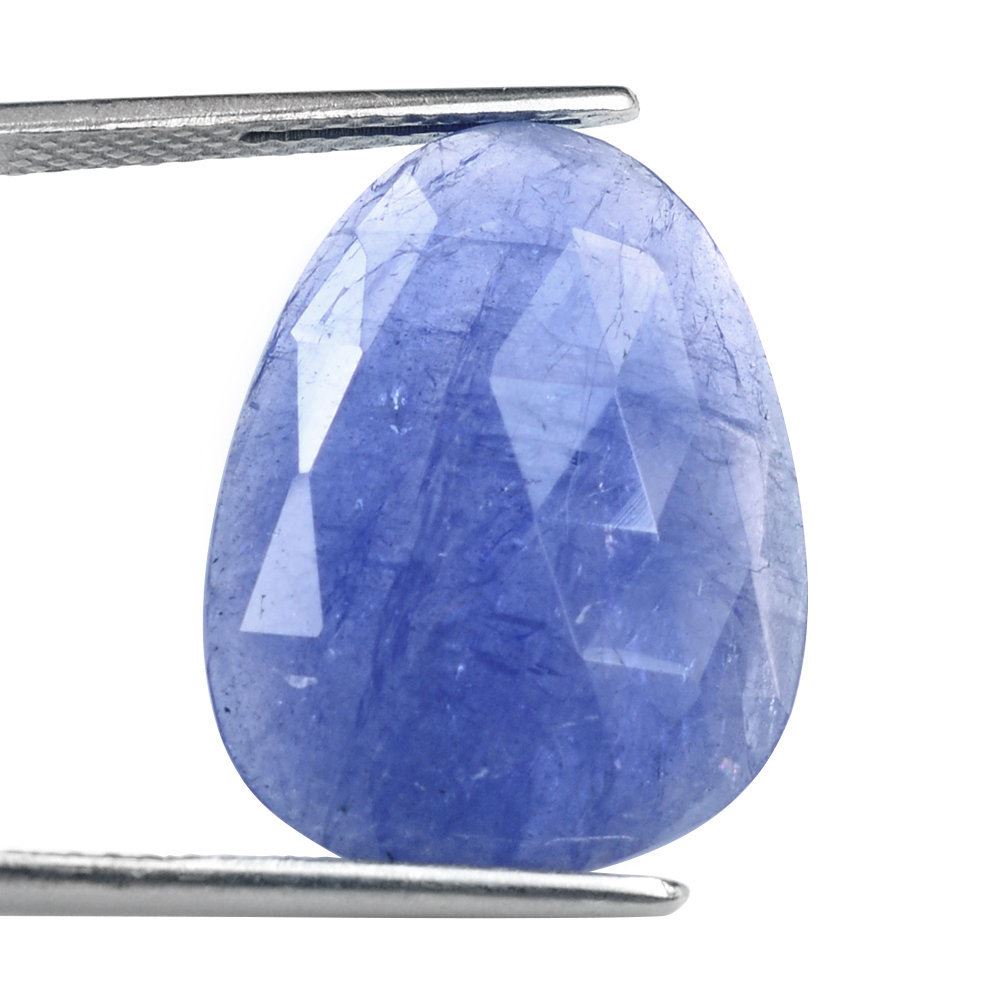 MILKY TANZANITE ROSE CUT IRREGULAR PEARISH CAB 21.50X17MM 14.16 Cts.