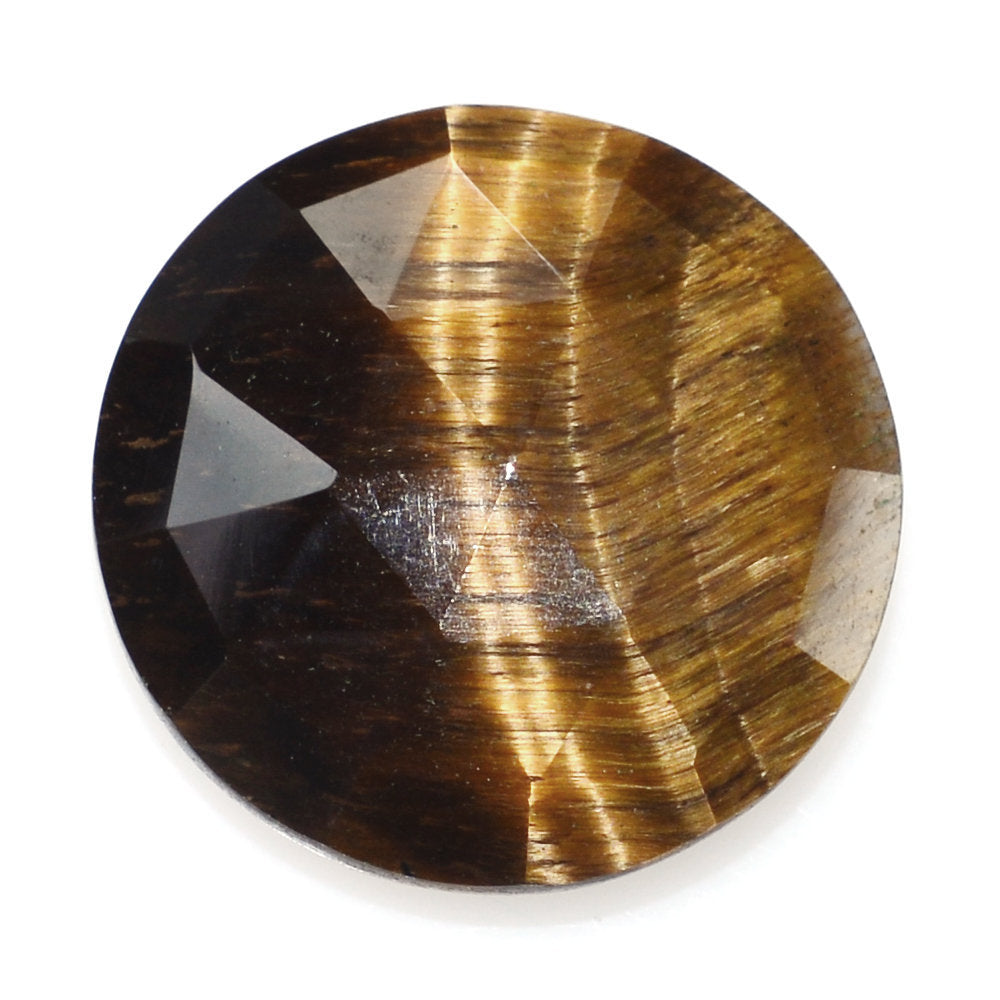 YELLOW TIGER'S EYE QUARTZ ROSE CUT BRIOLETTE ROUND 15MM 6.64 Cts.