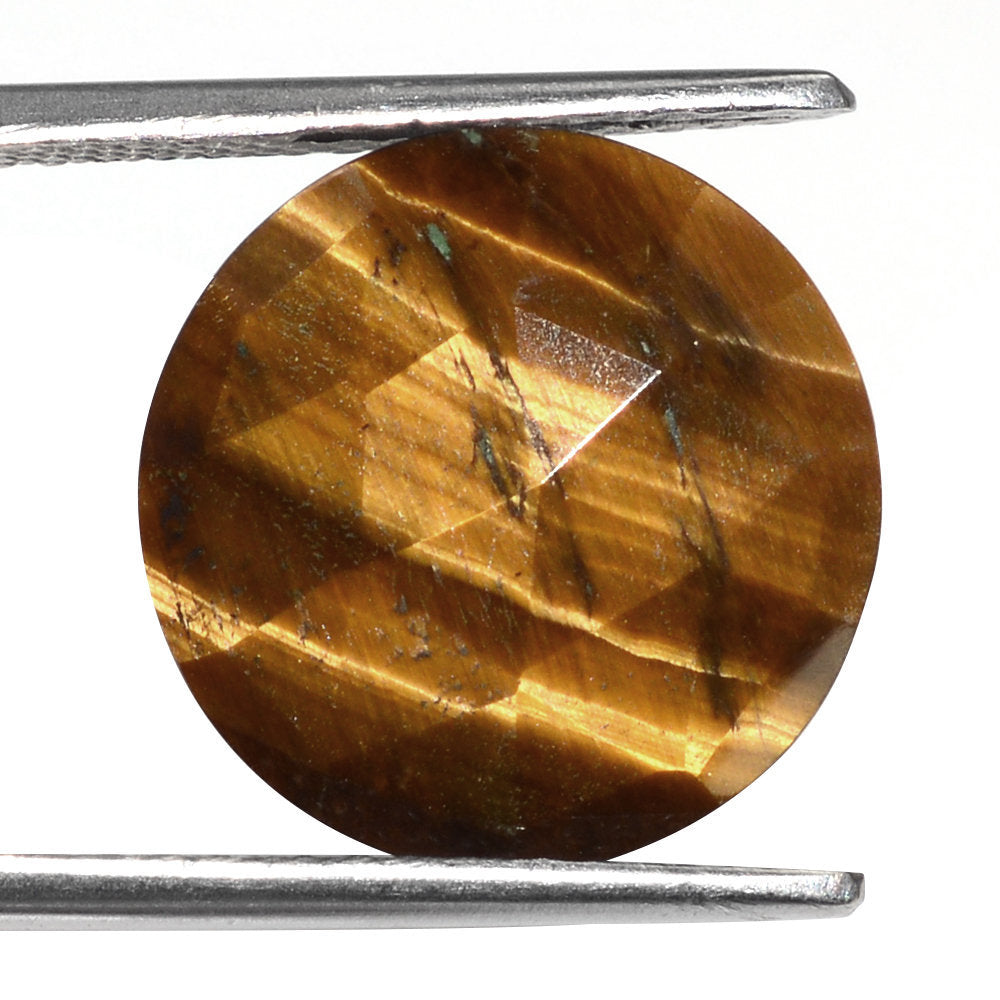 YELLOW TIGER'S EYE QUARTZ ROSE CUT BRIOLETTE ROUND 15MM 6.64 Cts.