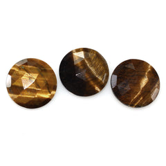 YELLOW TIGER'S EYE QUARTZ ROSE CUT BRIOLETTE ROUND 15MM 6.64 Cts.