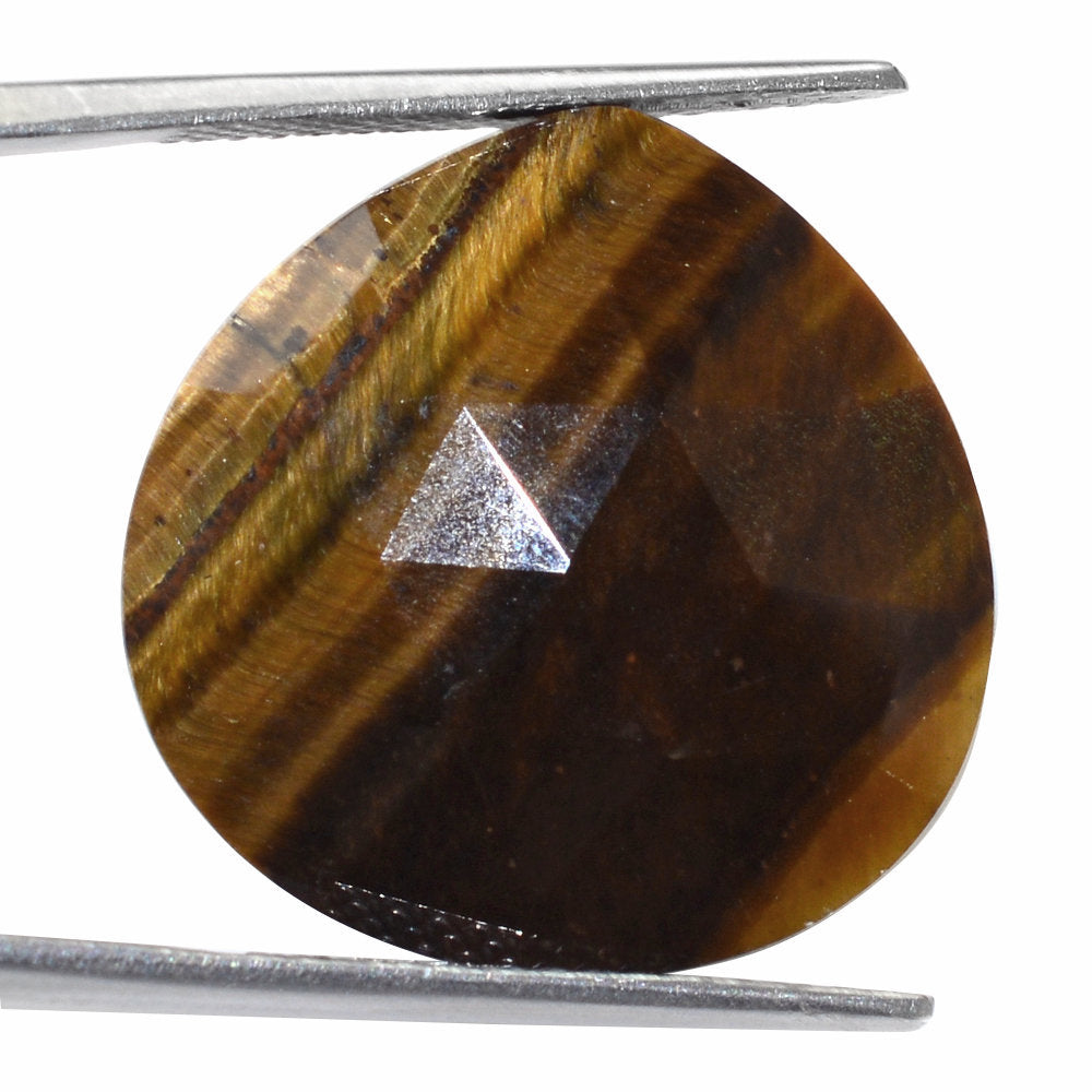 YELLOW TIGER'S EYE QUARTZ ROSE CUT BRIOLETTE PEAR 22MM 16.5 Cts.