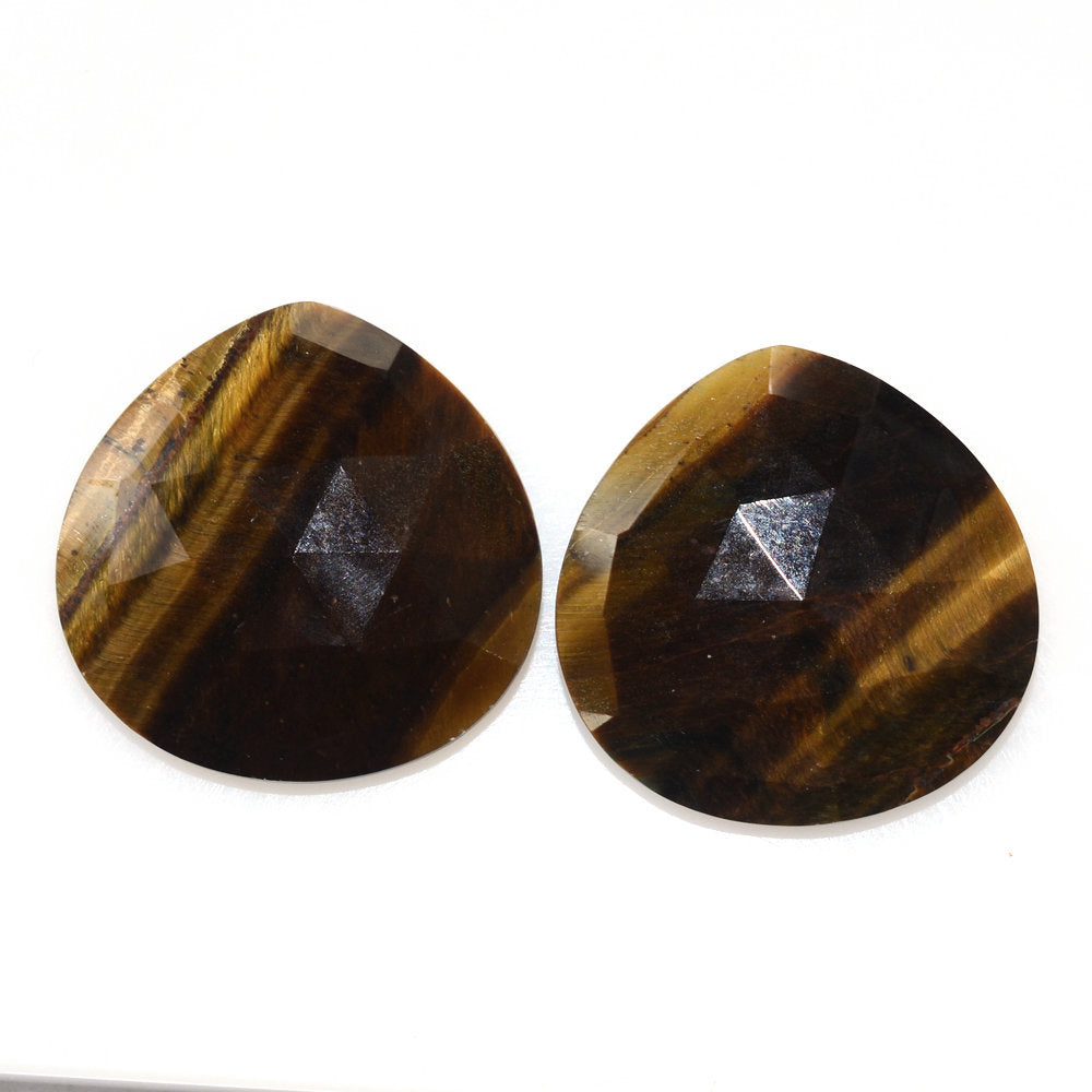 YELLOW TIGER'S EYE QUARTZ ROSE CUT BRIOLETTE PEAR 22MM 16.5 Cts.