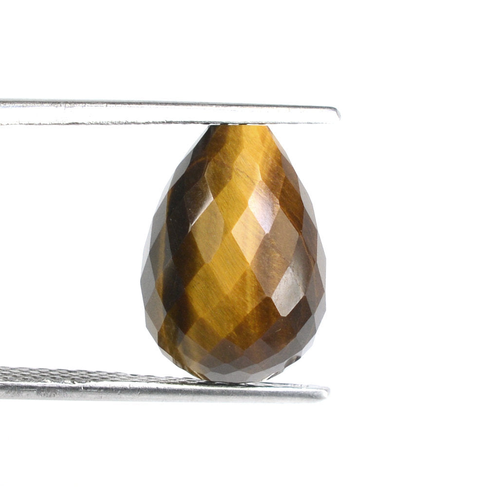 YELLOW TIGER'S EYE QUARTZ FACETED DROPS (HALF DRILL 1.00MM) 14X10MM 9.81 Cts.