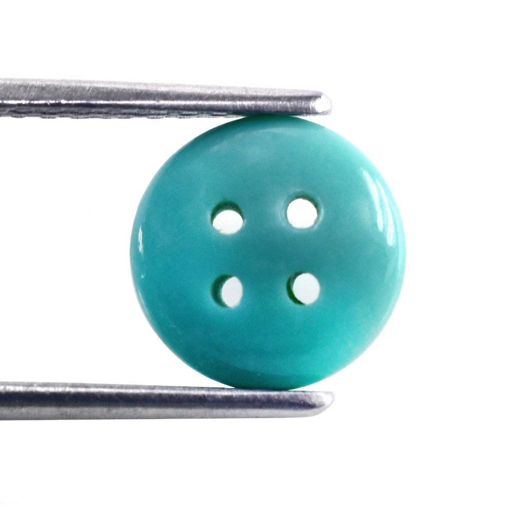 CHINESE TURQUOISE PLAIN ROUND BUTTON (FOUR HOLE FULL DRILL) 10MM 2.38 Cts.