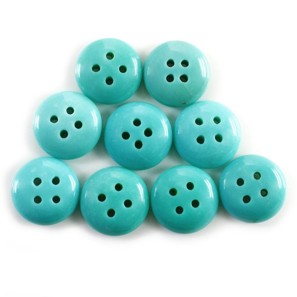 CHINESE TURQUOISE PLAIN ROUND BUTTON (FOUR HOLE FULL DRILL) 10MM 2.38 Cts.
