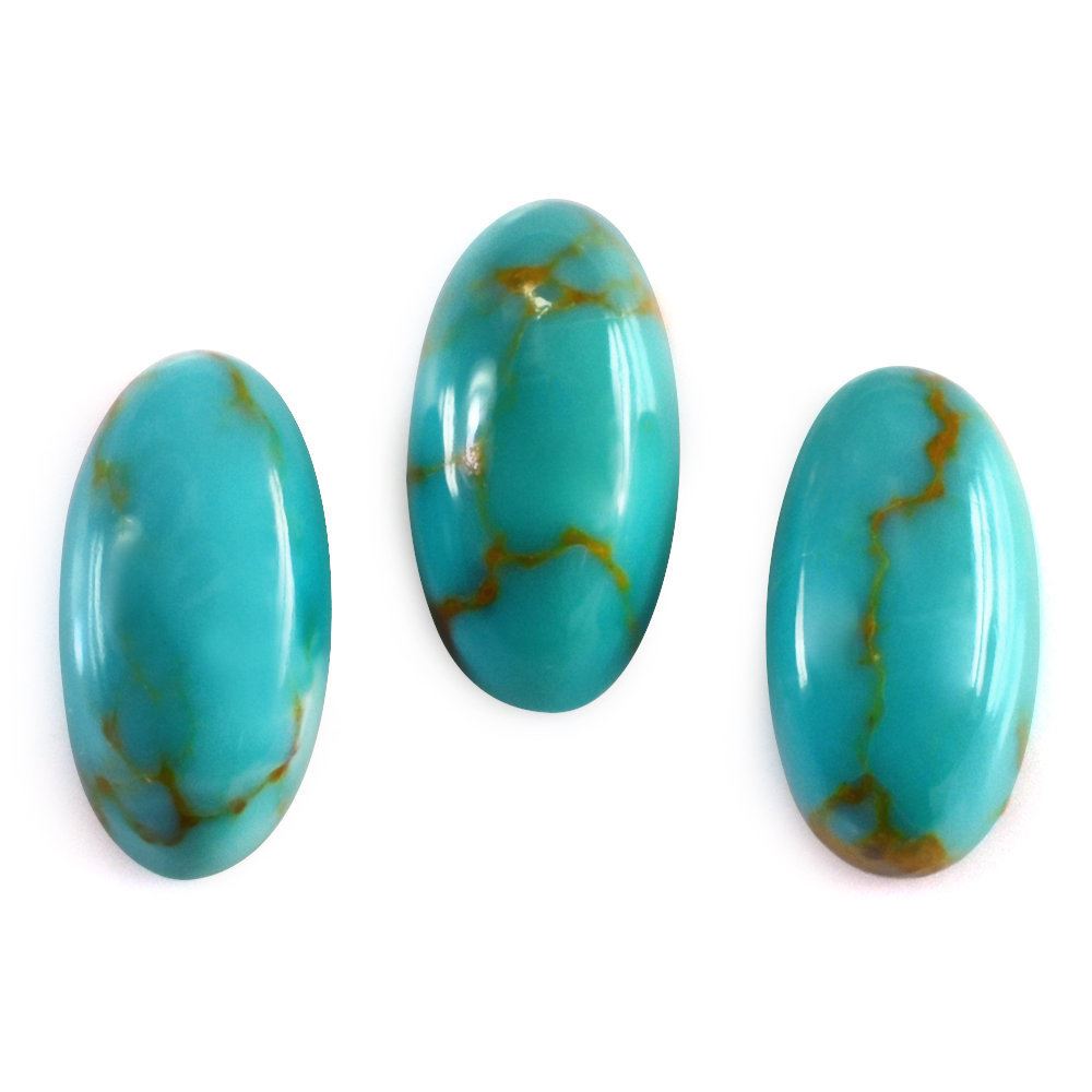 TURQUOISE OVAL CAB (GREENISH BLUE) (BROWN MATRIX) 8X4MM 0.70 Cts.