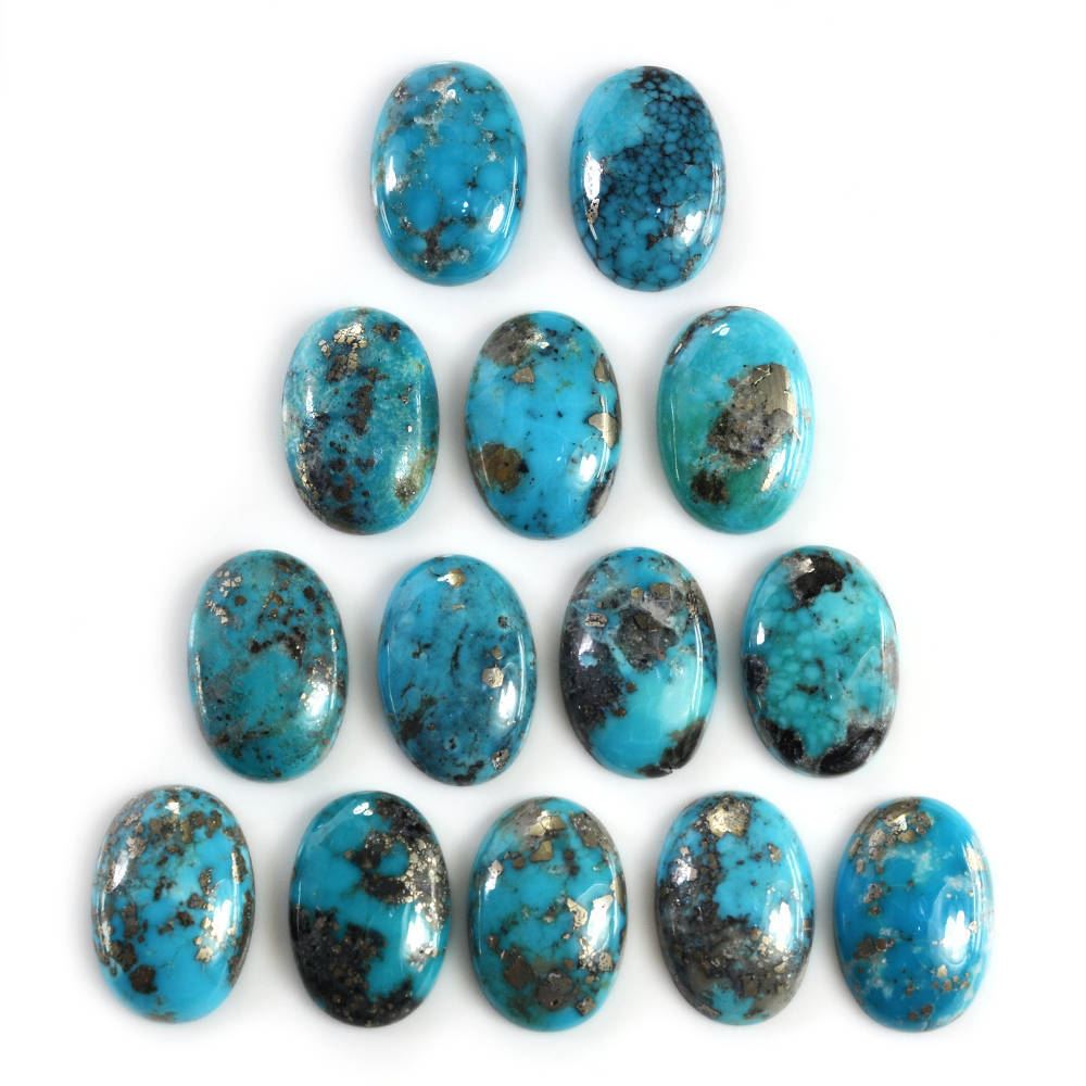 MEXICAN TURQUOISE OVAL CAB (WITH MATRIX PYRITE) 19X13MM 8.81 Cts.