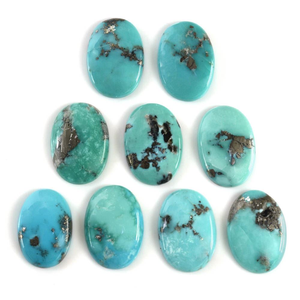 MEXICAN TURQUOISE OVAL CAB (WITH MATRIX PYRITE) 19X13MM 9.03 Cts.