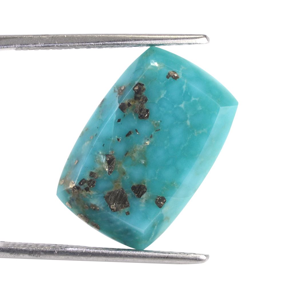 MEXICAN TURQUOISE TABLE CUT CUSHION (WITH MATRIX PYRITE) 18X12MM 6.91 Cts.