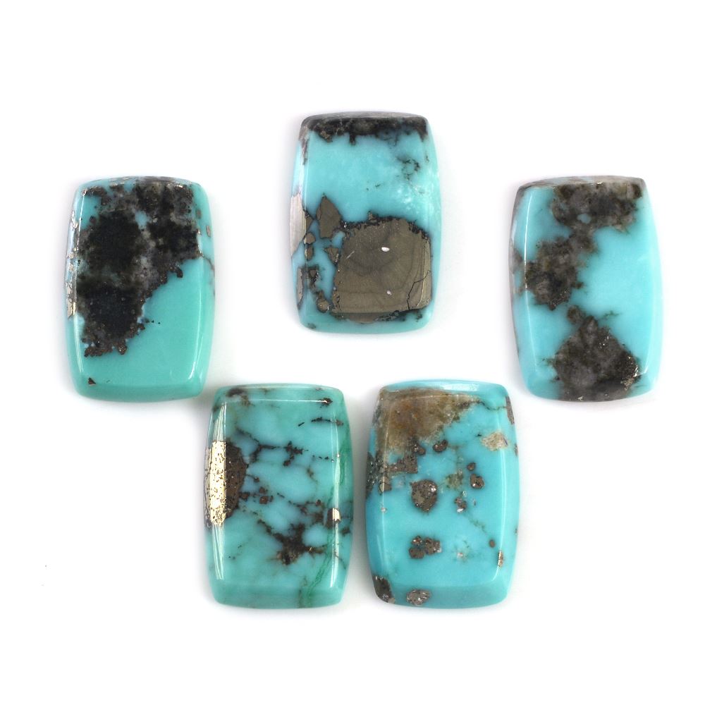 MEXICAN TURQUOISE TABLE CUT CUSHION CAB (WITH MATRIX PYRITE) 18X12MM 7.73 Cts.