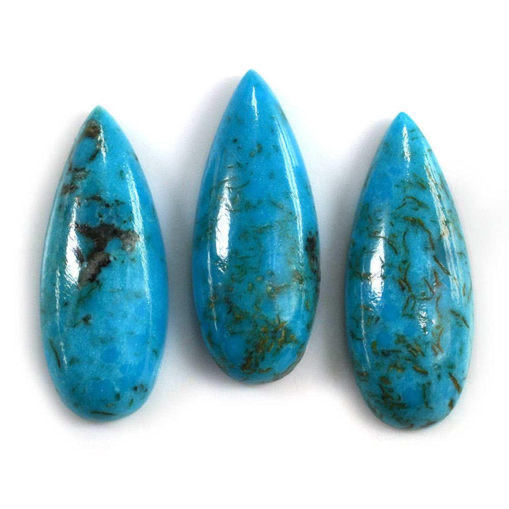 BLUE TURQUOISE PEAR CAB (WITH MATRIX PYRITE) 30X12MM 15.37 Cts.