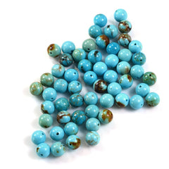 TYRONE TURQUOISE PLAIN BALLS (FULL DRILL 0.80) (WITH BROWN MATRIX) 6MM 1.25 Cts.