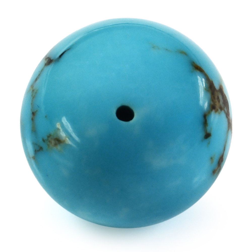TYRONE TURQUOISE PLAIN BALLS (HALF DRILL 1.00) (WITH BROWN MATRIX) 15MM 20.12 Cts.