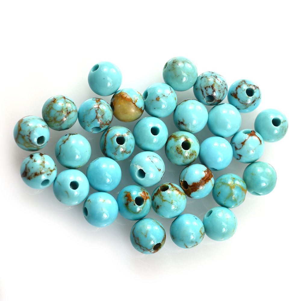 MEXICAN TURQUOISE PLAIN ROUND BALL (GOLDEN MATRIX) (FULL DRILL-1.30MM) 5-5.50MM 0.71 Cts.