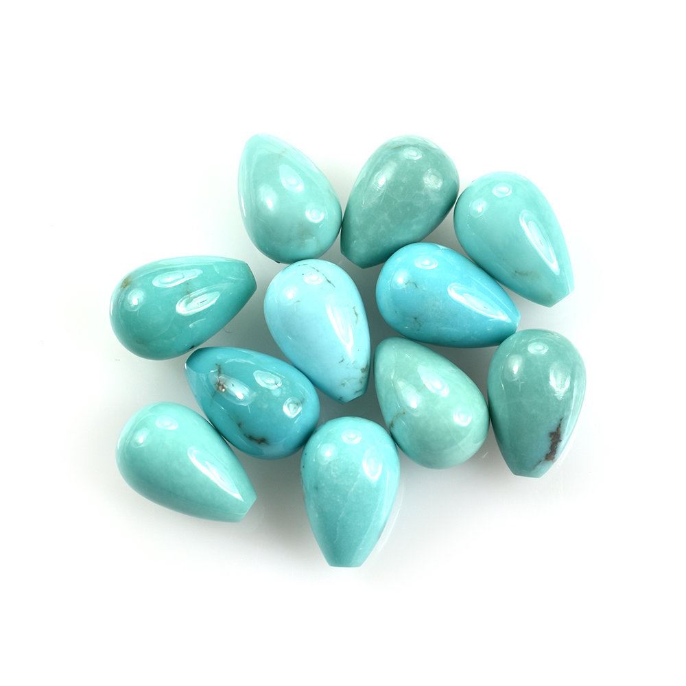 MEXICAN TURQUOISE WITH SLIGHT MATRIX PLAIN DROPS (BLUE GREEN) (HALF DRILL 1.00MM) 12X8MM 5.22 Cts.