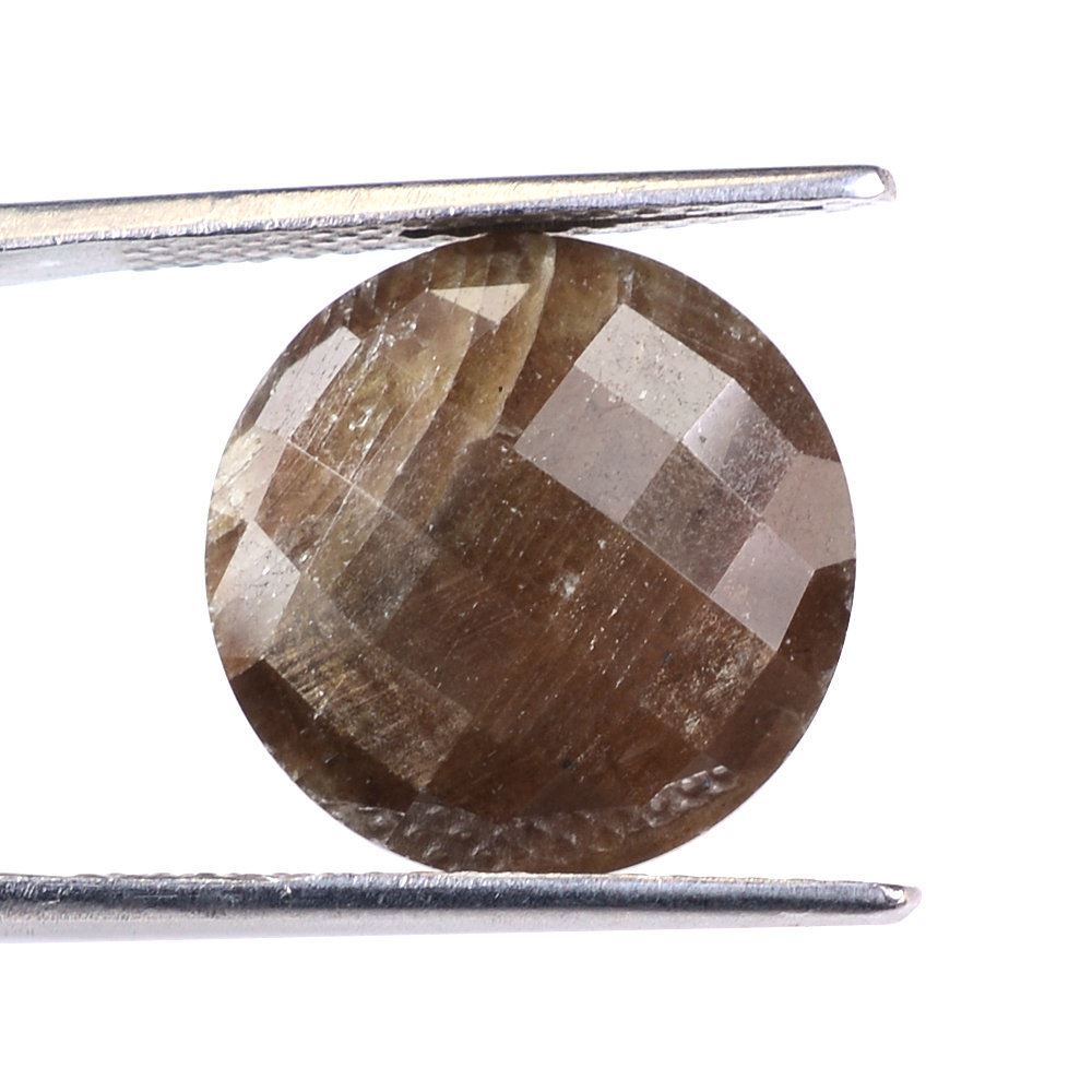 BROWN SAPPHIRE CHECKER CUT ROUND CAB 15MM 15.90 Cts.