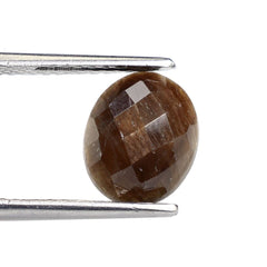 BROWN SAPPHIRE CHECKER OVAL CAB 11X9MM 3.89 Cts.