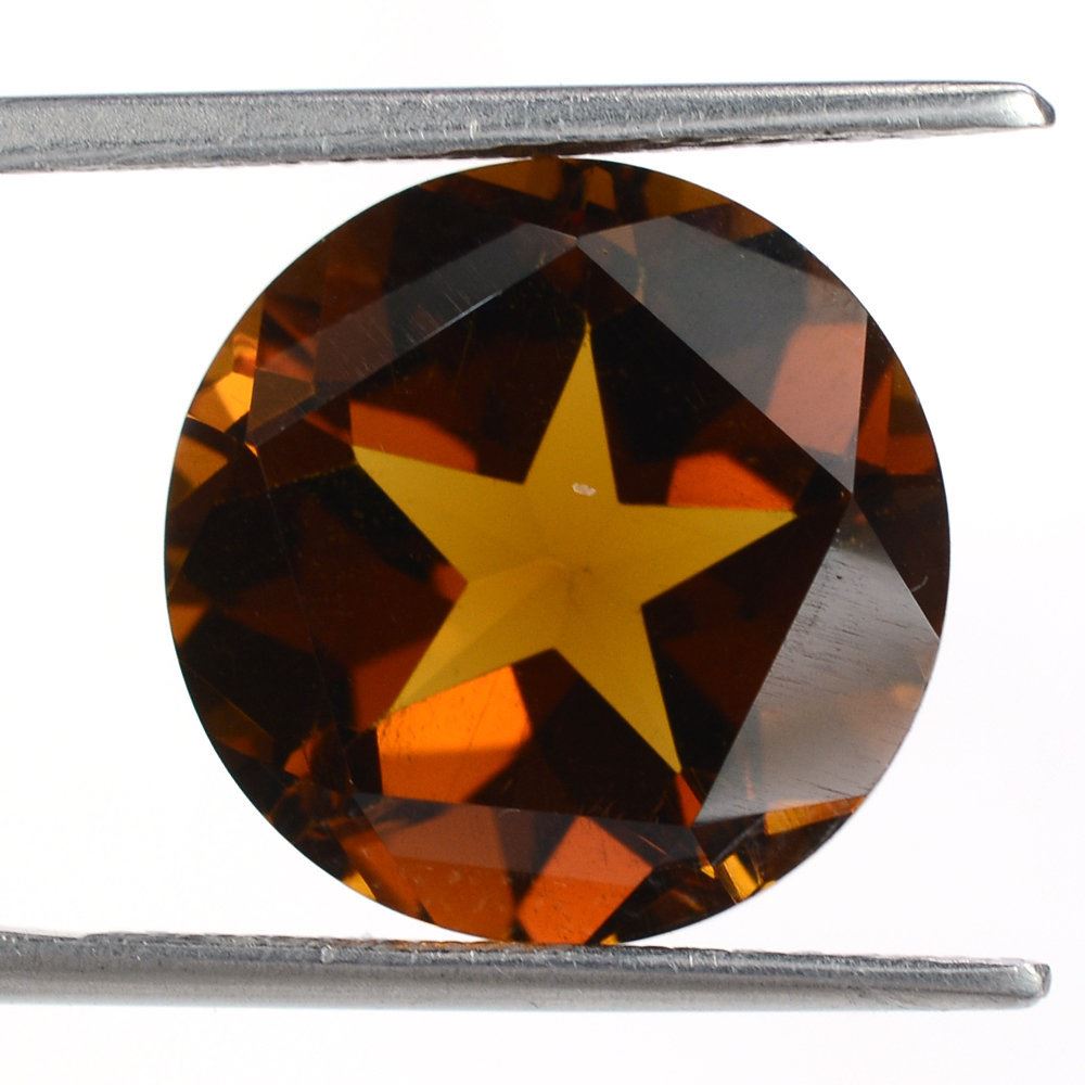 WHISKY QUARTZ PENTAGON ROUND WITH STAR CUT BACK (DES#44) 15MM 11.20 Cts.